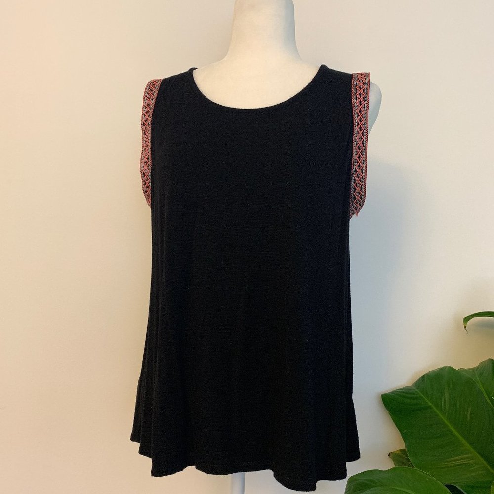Stretchy tank with coral trim & back stripe Sz XL